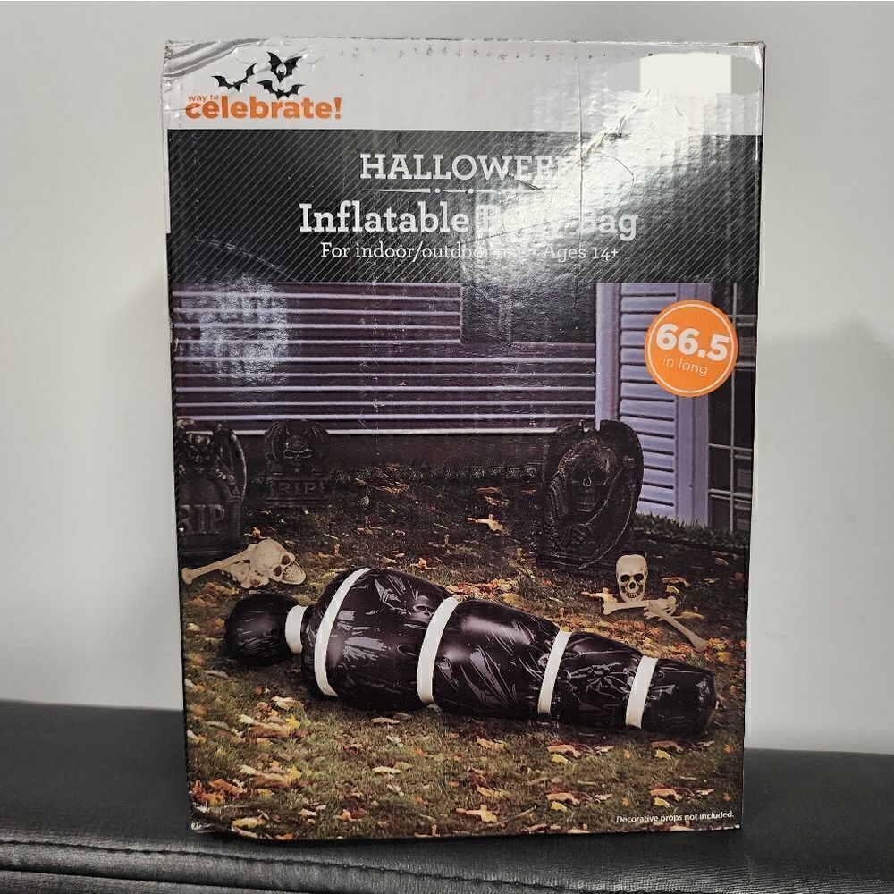 NIB Halloween Inflatable Black Faux Body Bag, 66"